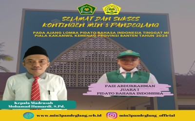 MIN 3 PANDEGLANG - Juara 1 Lomba Pidato Bahasa Indonesia Jenjang MI Putra